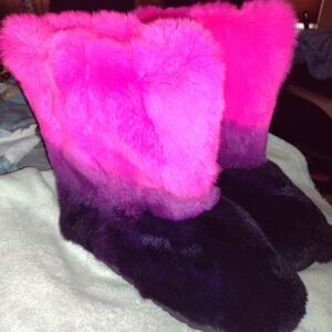 Vibrant Pink and Black Fur Boots
